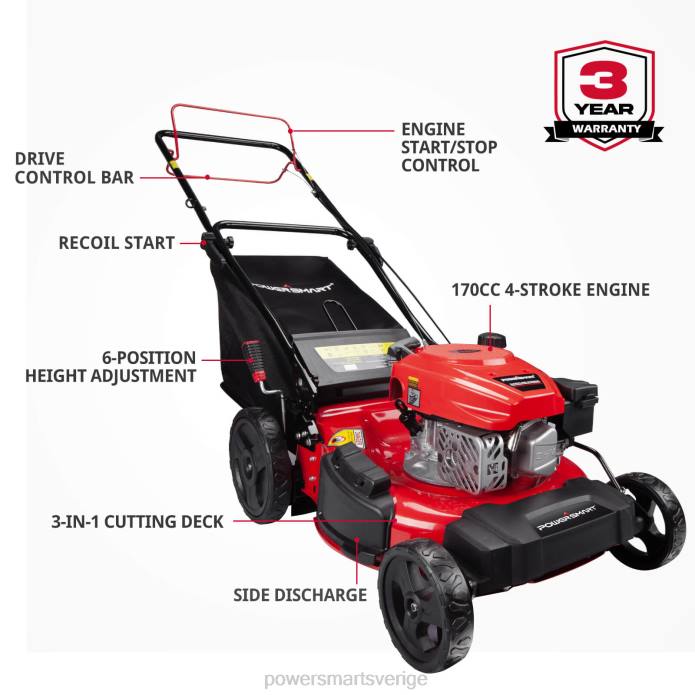 PowerSmart (uppgradering) 21\" 170cc gas självgående gräsklippare röd db8621as DD6V32 gräsklippare