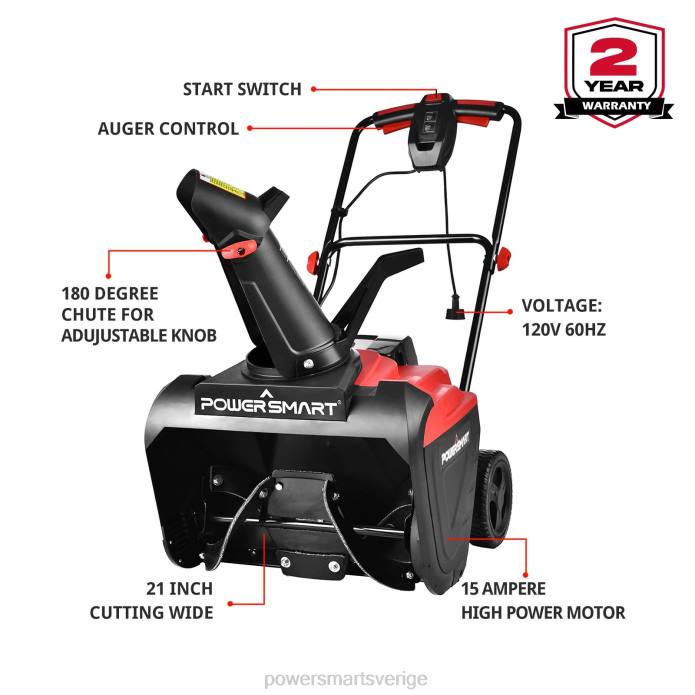 PowerSmart 21\" 15a enstegs elektrisk snöslunga db5021 DD6V8 snöslungor