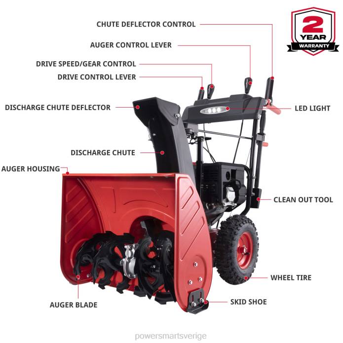 PowerSmart 26\" 212cc tvåstegs gassnöslunga med led-ljus pssw2260led DD6V7 snöslungor