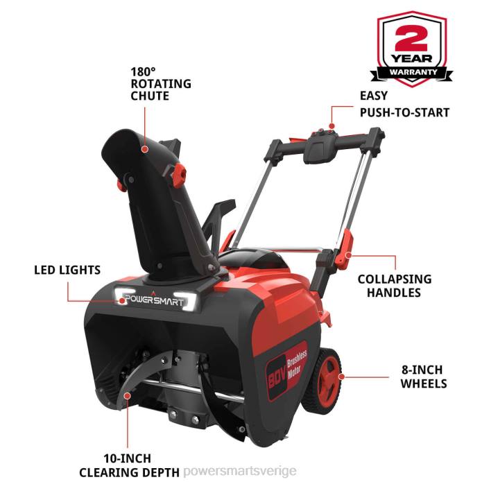 PowerSmart 80v 21\" enstegs sladdlös snöslunga med 2 batterier db2801rb+db2108 DD6V16 snöslungor