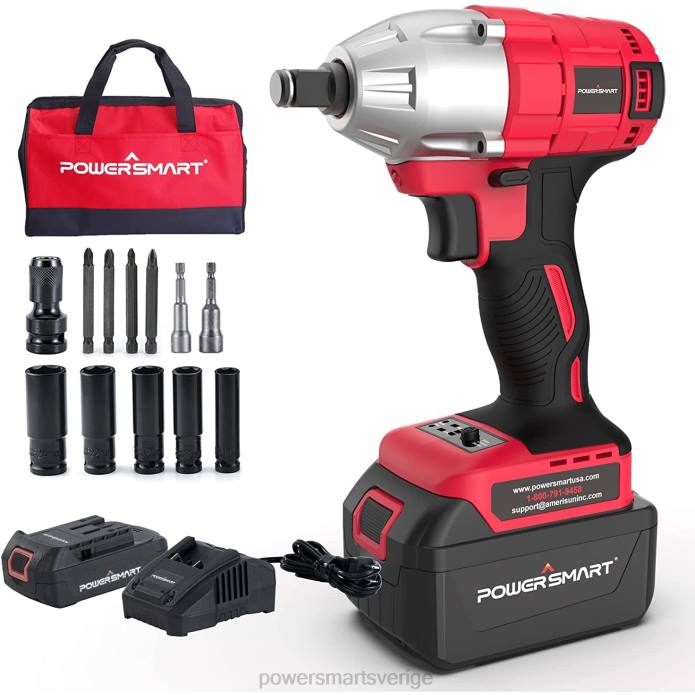 PowerSmart 20V borstlös sladdlös slagnyckel med batteri, laddare och strömbitar/muttrar/uttag DD6V64 verktyg
