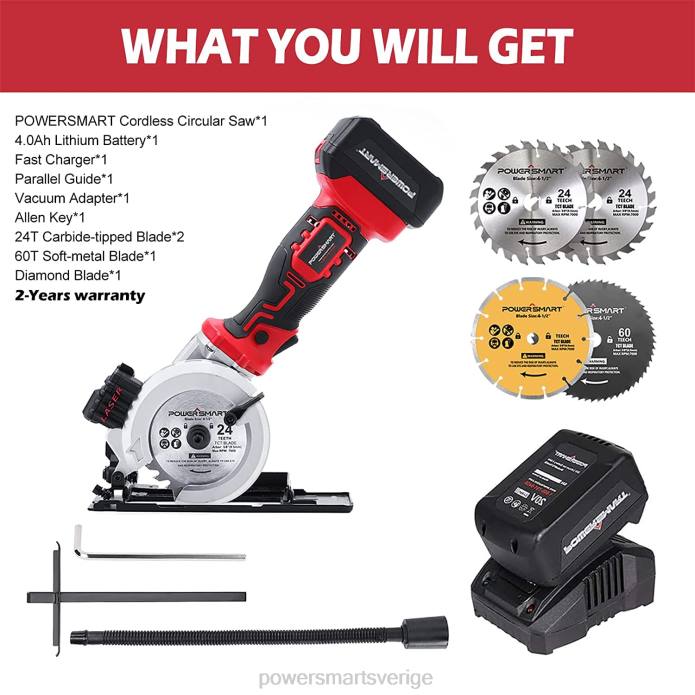PowerSmart 20V minicirkelsåg sladdlös med 4,0ah batteri och laddare ps76138a DD6V65 verktyg
