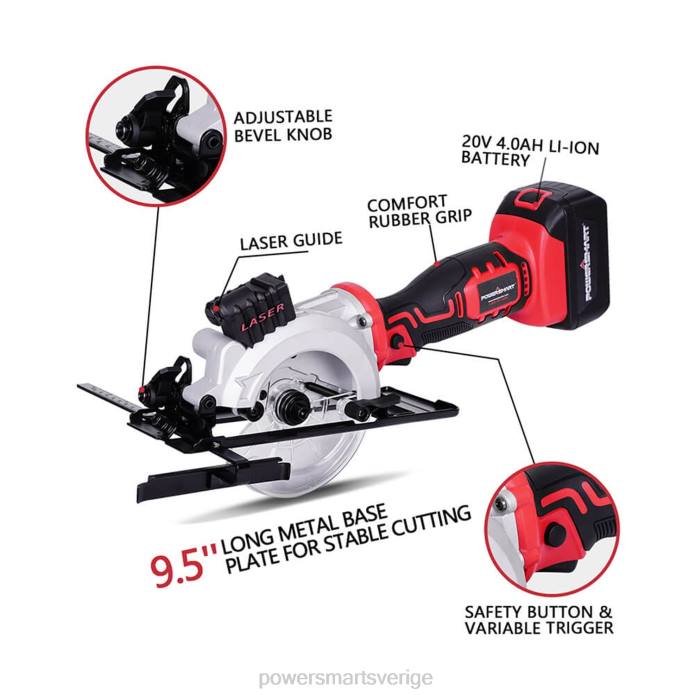 PowerSmart 20V minicirkelsåg sladdlös med 4,0ah batteri och laddare ps76138a DD6V65 verktyg