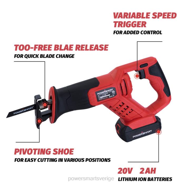 PowerSmart sladdlös kolvsåg med 20v 2.0ah batteri och laddare för trä, metall pvc kapning ps76415a DD6V66 verktyg