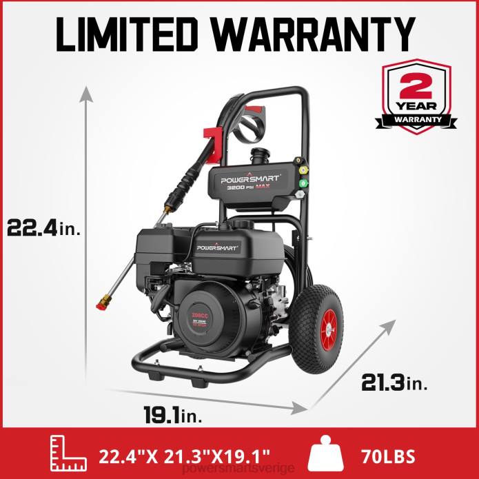 PowerSmart 3200psi gastryckstvätt med 208cc motor, 2,5 gpm DD6V44 verktyg