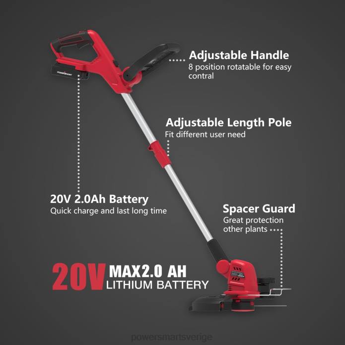 PowerSmart 20v 10\" sladdlös strängtrimmer med två batterier och laddare ps76112a-2b DD6V48 verktyg