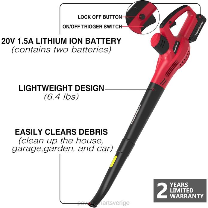 PowerSmart 20v 120cfm sladdlös lövblås med två batterier och laddare ps76101a-2b DD6V52 verktyg