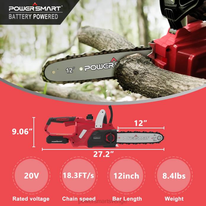 PowerSmart 20v 12\" batterimotorsåg med 1,5ah batteri & laddare ps76122a DD6V50 verktyg