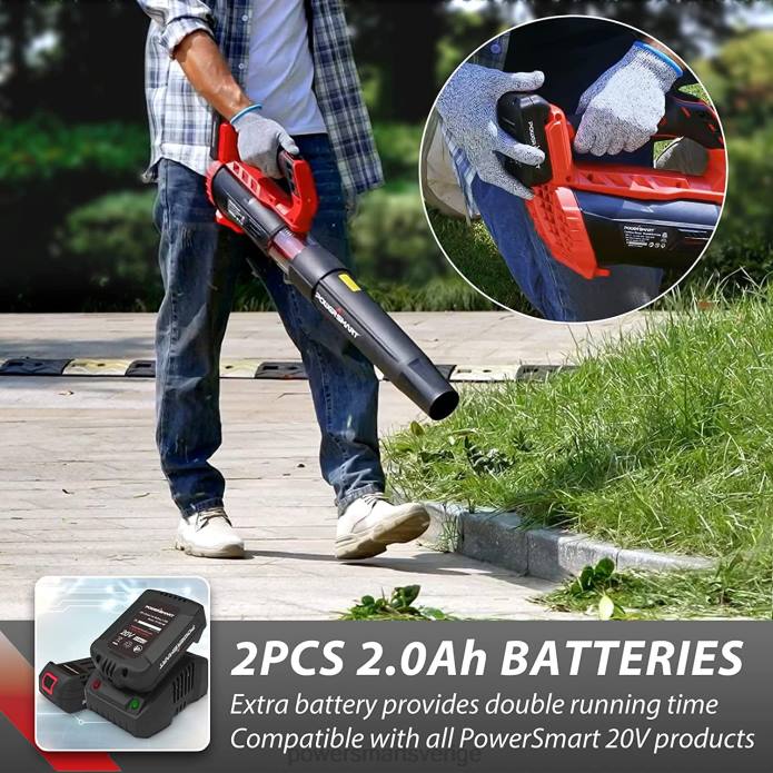 PowerSmart 20v 350 cfm sladdlös lövblås med två batterier och laddare ps76154a DD6V53 verktyg