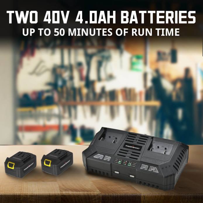 PowerSmart 40v 12\" sladdlös trädgårdskultivator med två 4,0 ah batterier och laddare ps76221a DD6V59 verktyg
