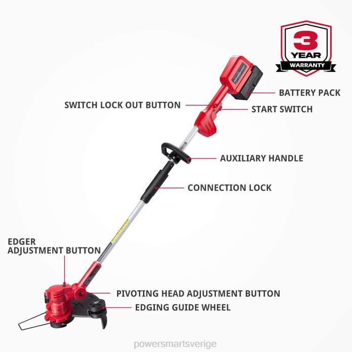 PowerSmart 40v 13\" sladdlös strängtrimmer röd med batteri och laddare db2603rb DD6V54 verktyg