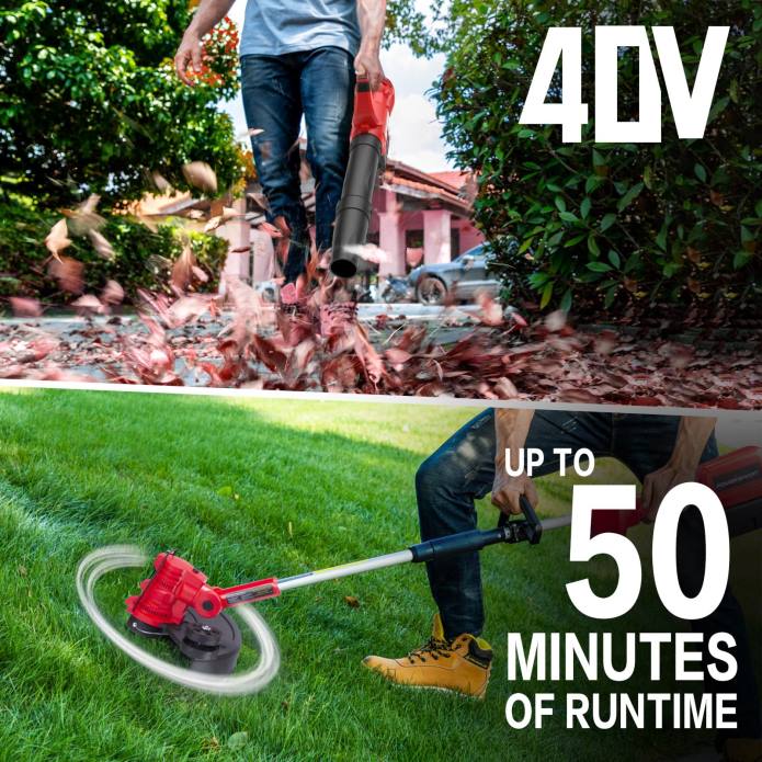 PowerSmart 40v strängtrimmer & kantklippare + 40v lövblåsar kombisats med 4.0ah batteri ps76500c DD6V43 verktyg
