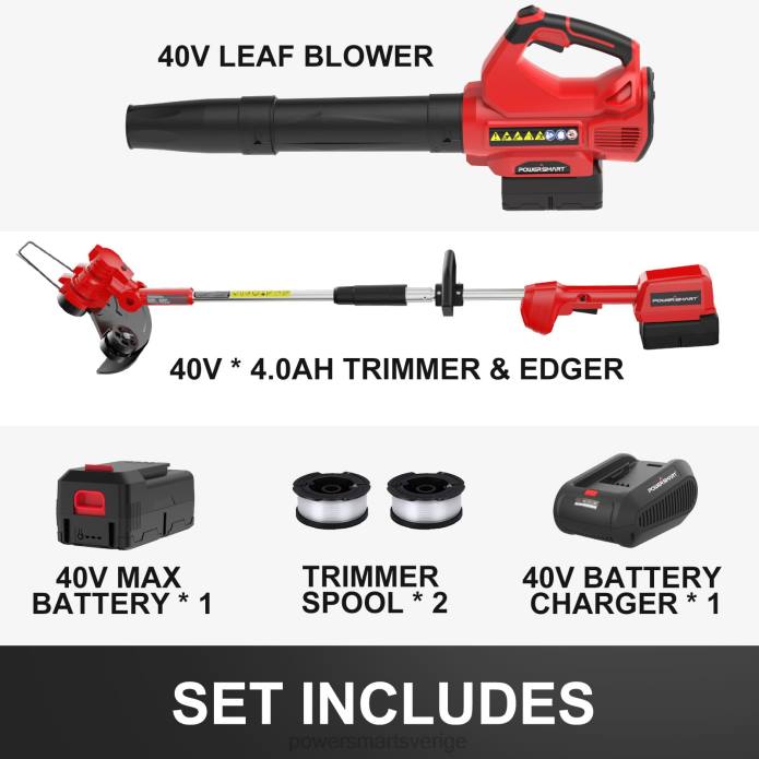 PowerSmart 40v strängtrimmer & kantklippare + 40v lövblåsar kombisats med 4.0ah batteri ps76500c DD6V43 verktyg